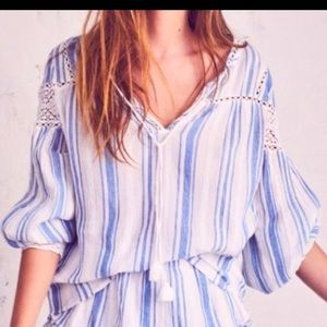 LOVESHACKFANCY Textured Stripe Prairie Peasant Blouse